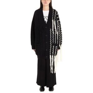Loewe black and white woven fringe cardigan